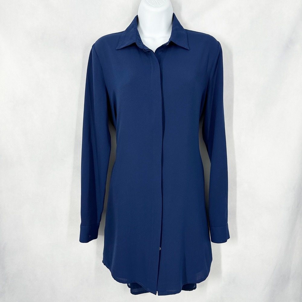 Six Crisp Days Button Down Tie‎ Back Navy Blue Tunic Top Women's Size Small